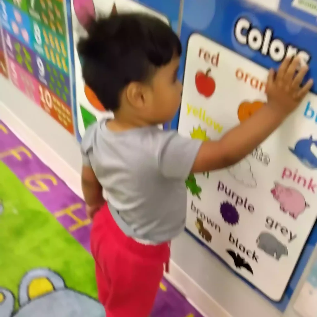 Student exploring classroom color chart at Pinebrook Montessori